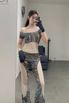 RUI fish scale stitching mesh flared pants RSS23KN06 nightfall black and gray gradient